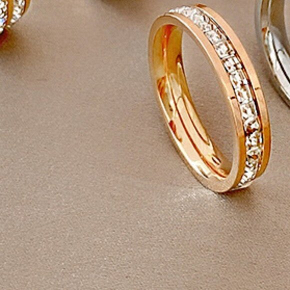 Titanium Steel Rhinestone Ring - Picture 2 of 2